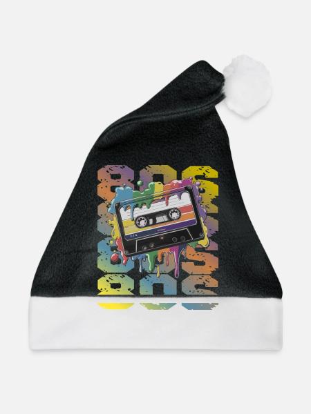 80s Retro Kassette Regenbogen Nostalgie - Weihnachtsmütze - Schwarz/Weiß