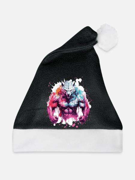 Wolf Muskeln - Weihnachtsmütze - Schwarz/Weiß