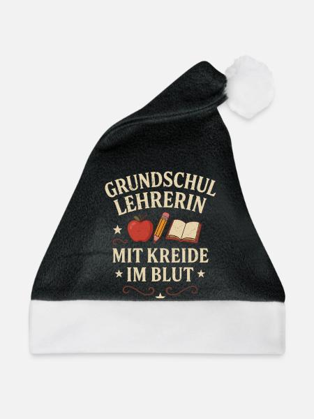 Grundschullehrerin Kreide Schule Lehrer Spruch - Weihnachtsmütze - Schwarz/Weiß - Vorne
