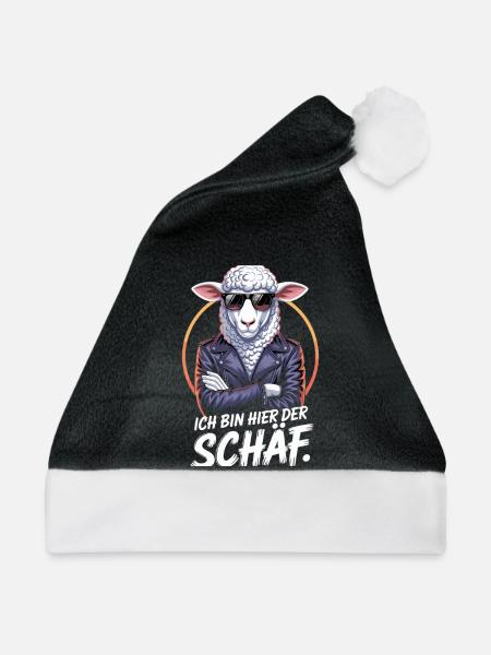 Cooles Schaf Mit Sonnenbrille Und Lederjacke - Weihnachtsmütze - Schwarz/Weiß - Vorne