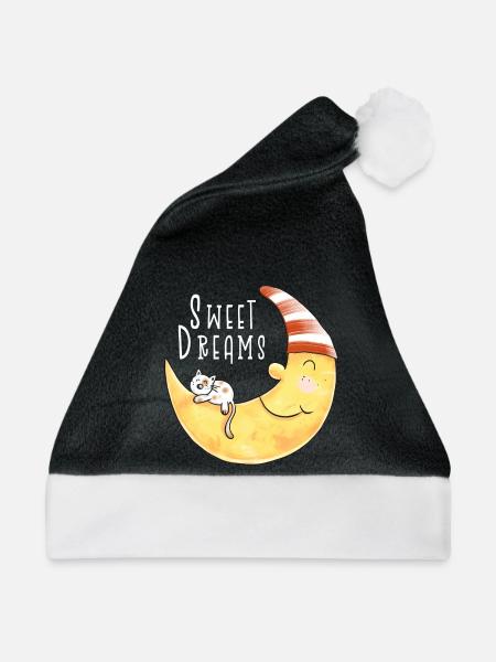 Sweet Dreams Katze im Mond - Weihnachtsmütze - Schwarz/Weiß - Vorne