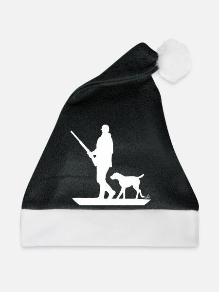 Jäger mit Jagdhund auf der Pirsch (weiß) - Weihnachtsmütze - Schwarz/Weiß - Vorne