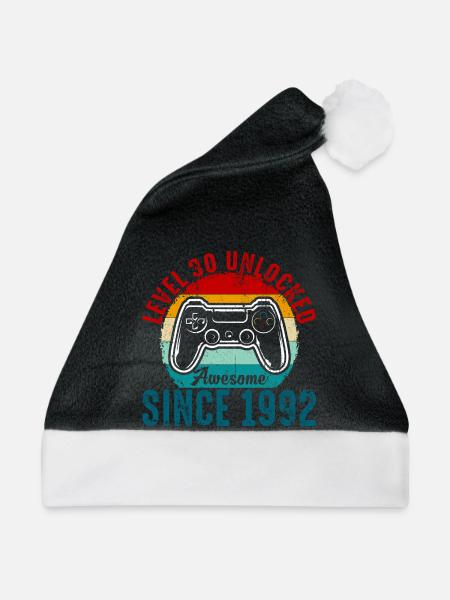 Level 30 Entsperrtes Retro-Controller-Tee - Weihnachtsmütze - Schwarz/Weiß