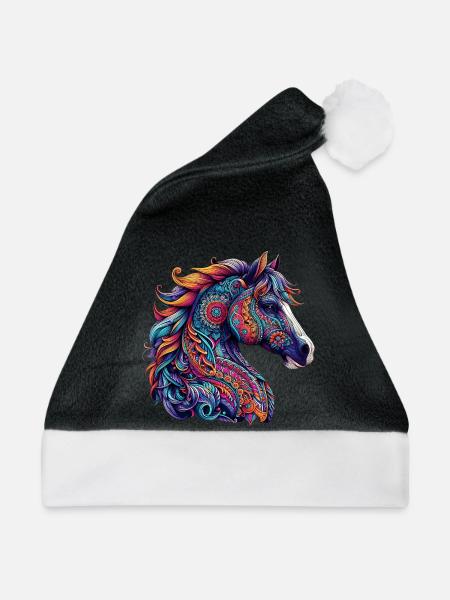 Pferd mit Mandalas verziert - Weihnachtsmütze - Schwarz/Weiß