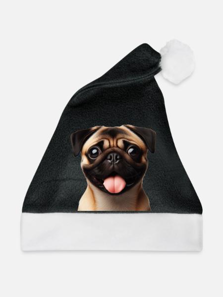 Ein glücklicher Mops - Weihnachtsmütze - Schwarz/Weiß