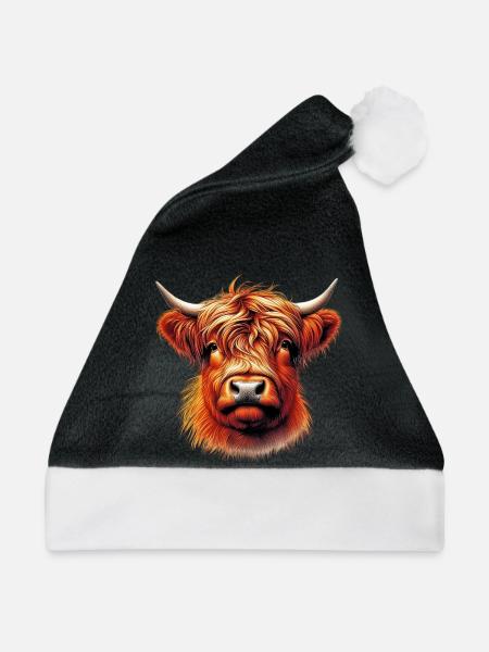 Schottische Hochlandkuh - Weihnachtsmütze - Schwarz/Weiß