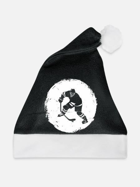 Eishockeyspieler Zeichnung - Weihnachtsmütze - Schwarz/Weiß - Vorne