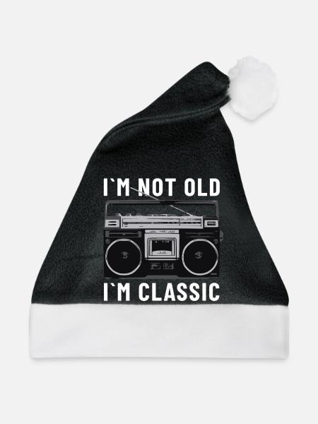Ich bin nicht alt, ich bin ein klassischer Stereo-Kassettenspieler - Weihnachtsmütze - Schwarz/Weiß - Vorne