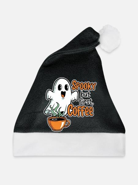 Spooky Ghost mit Kaffee Humor - Weihnachtsmütze - Schwarz/Weiß