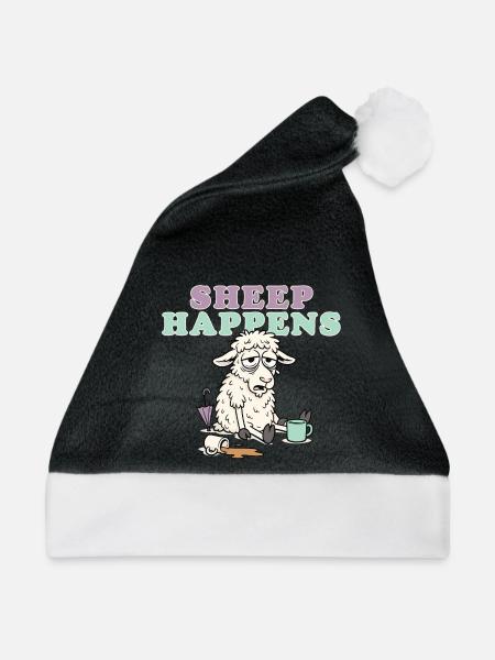 Sheep Happens Pastellfarbenes Lachen - Weihnachtsmütze - Schwarz/Weiß