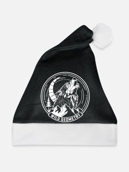 Wildgeometrischer Wolf im Mondkreis - Weihnachtsmütze - Schwarz/Weiß