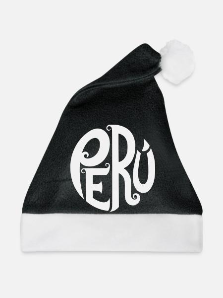 Peru - Verschnörkelte Typografie  - Weihnachtsmütze - Schwarz/Weiß