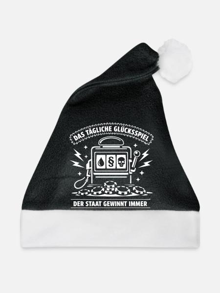 Das Tägliche Glücksspiel. Der Staat Gewinnt Immer  - Weihnachtsmütze - Schwarz/Weiß - Vorne