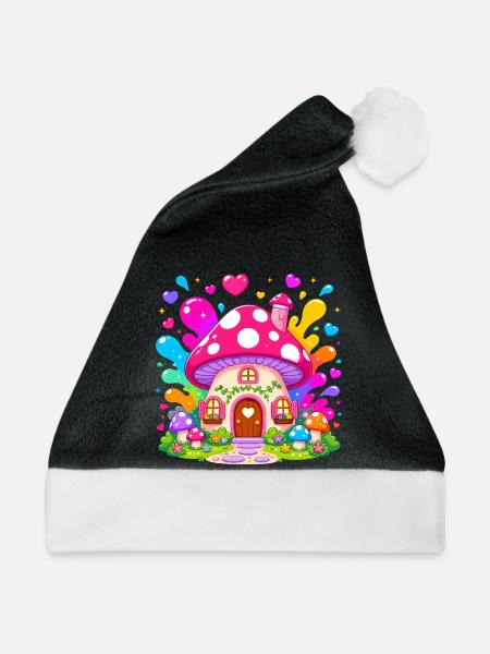 Buntes Pilzhaus Zauber - Weihnachtsmütze - Schwarz/Weiß