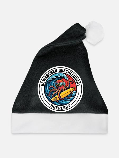 Gewaschen Geschleudert Überlebt Surfen Kraken - Weihnachtsmütze - Schwarz/Weiß - Vorne