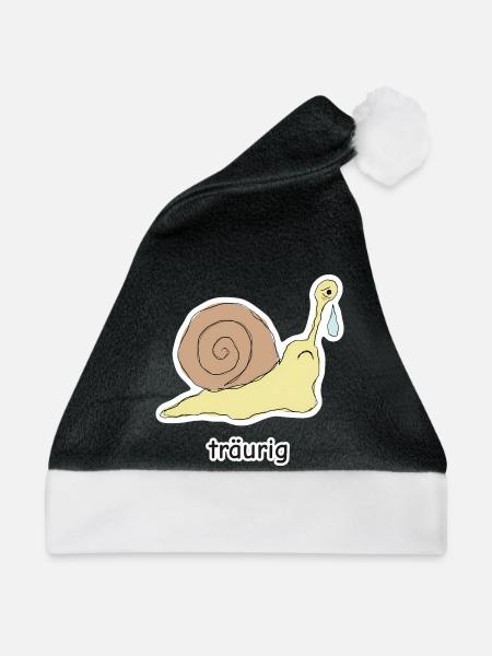 träurig – Schnecke Meme - Weihnachtsmütze - Schwarz/Weiß - Vorne