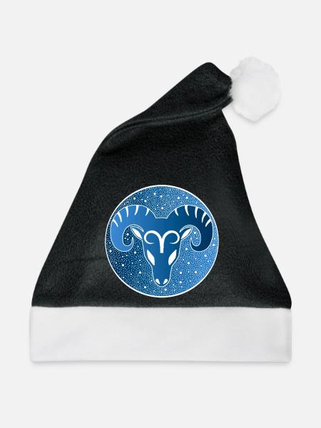 Tierkreiszeichen: Widder - Weihnachtsmütze - Schwarz/Weiß - Vorne