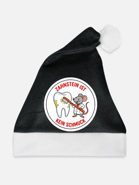 Tierzahnheilkunde Maus Zahnstein Spruch Shirt - Weihnachtsmütze - Schwarz/Weiß