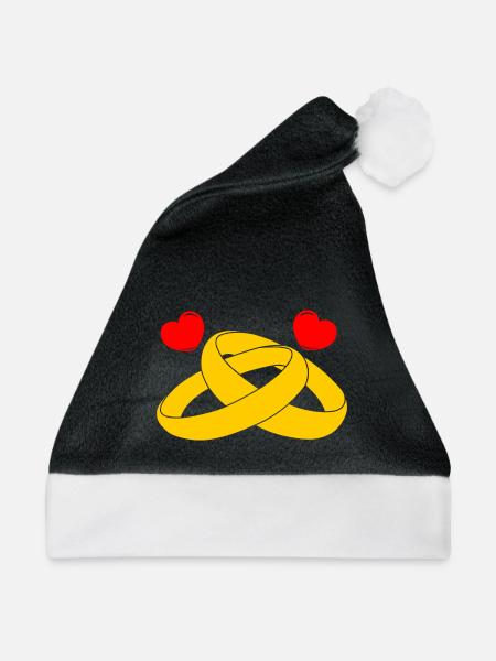 Goldene Eheringe mit Herzen - Weihnachtsmütze - Schwarz/Weiß