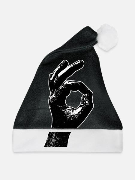 Hand Finger OK In Ordnung Zeichen 666 Reingeguckt - Weihnachtsmütze - Schwarz/Weiß