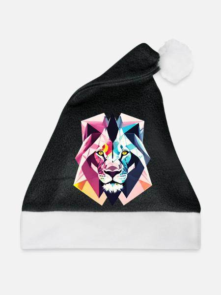 Polygon Löwe - Weihnachtsmütze - Schwarz/Weiß - Vorne