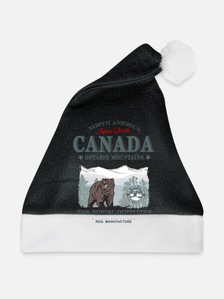 Canada - Grizzly Bear - Weihnachtsmütze - Schwarz/Weiß