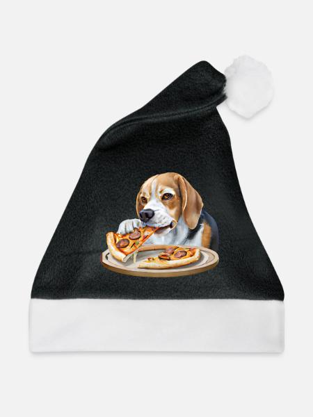 Pizza-liebender Beagle - Weihnachtsmütze - Schwarz/Weiß