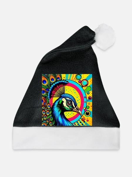Pfau Pop Art - Weihnachtsmütze - Schwarz/Weiß