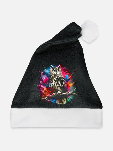 Bunte Eule mit coolen Farbspritzer - Weihnachtsmütze - Schwarz/Weiß - Vorne