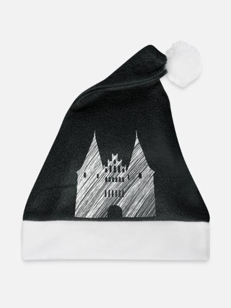 Wahrzeichen Lübeck: Holstentor Grafik Weiß - Weihnachtsmütze - Schwarz/Weiß - Vorne
