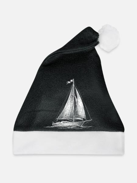 Klassische Segelyacht – Elegante Skizze im Nautik- - Weihnachtsmütze - Schwarz/Weiß - Vorne