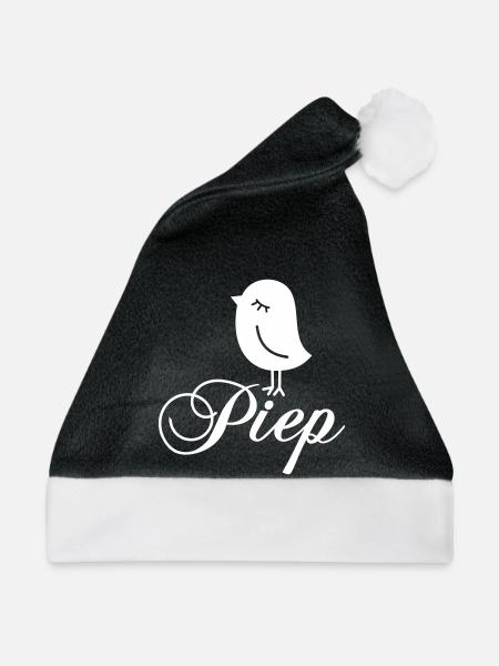 Spatz Piep – Piepmatz Vogel Cartoon Motiv - Weihnachtsmütze - Schwarz/Weiß - Vorne