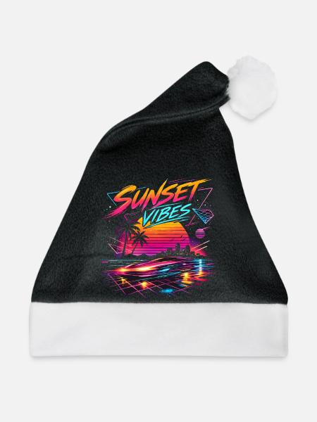 Sunset Vibes 80er Neon Design - Weihnachtsmütze - Schwarz/Weiß