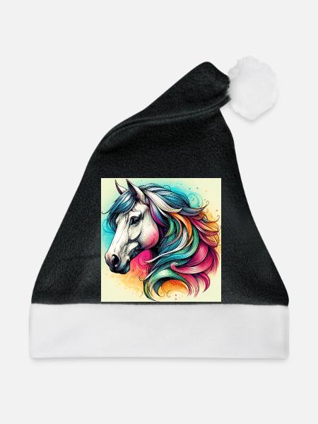 Pferd - Weihnachtsmütze - Schwarz/Weiß - Vorne