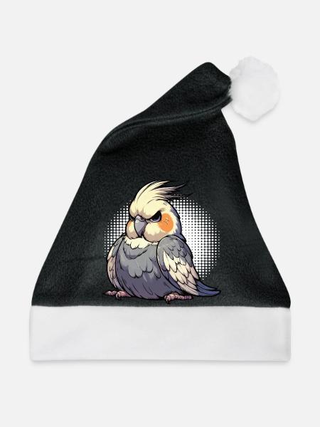 Nymphensittich Nymphensittiche Nymphensittichvogel - Weihnachtsmütze - Schwarz/Weiß - Vorne
