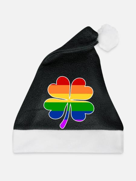 Regenbogen Flagge Vierblättriges Kleeblatt - Weihnachtsmütze - Schwarz/Weiß - Vorne