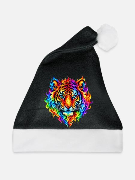 Regenbogentiger in Flammen - Weihnachtsmütze - Schwarz/Weiß
