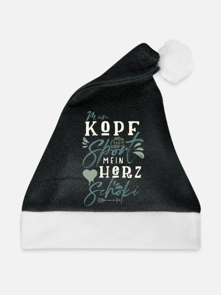 Mein Kopf sagt Sport mein Herz sag Schoki - Weihnachtsmütze - Schwarz/Weiß - Vorne