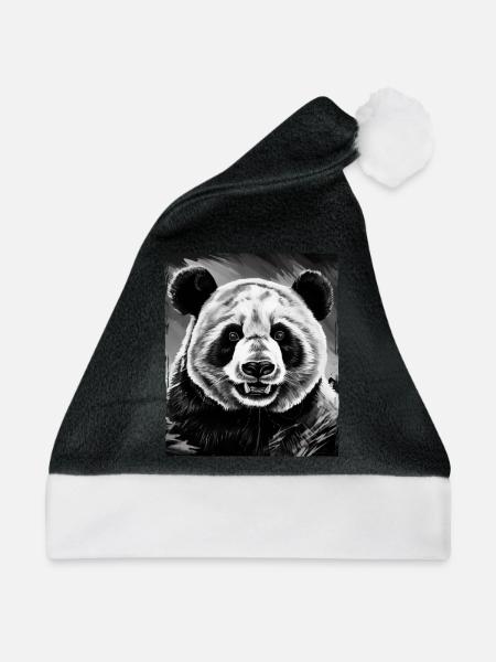 Panda Porträt - Weihnachtsmütze - Schwarz/Weiß
