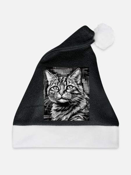 Katze Porträt - Weihnachtsmütze - Schwarz/Weiß