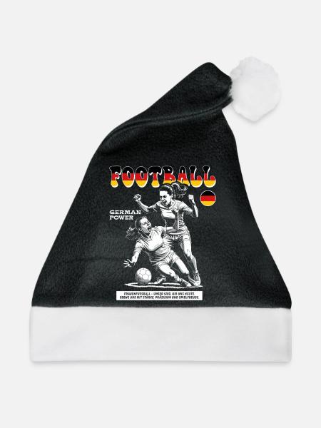 Deutsches Frauenfußball Shirt: Zweikampf präzise - Weihnachtsmütze - Schwarz/Weiß - Vorne