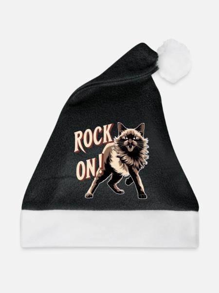 Katze - Rock on - Weihnachtsmütze - Schwarz/Weiß