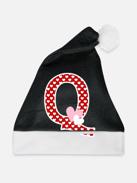 Buchstabe q Herz - Weihnachtsmütze - Schwarz/Weiß - Vorne