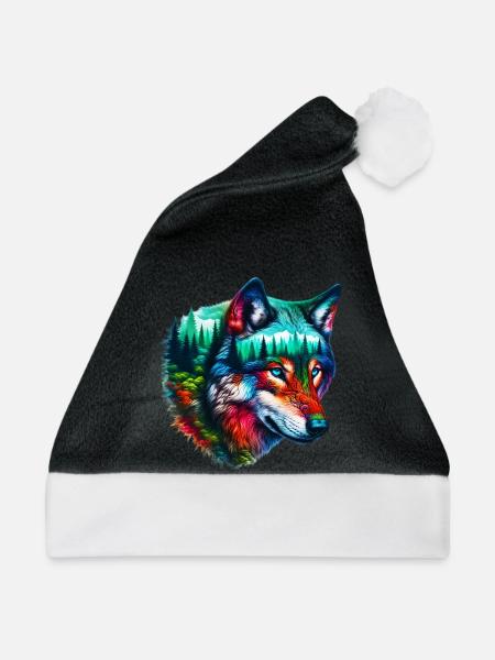 Wolf - Weihnachtsmütze - Schwarz/Weiß