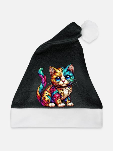 Katze - Weihnachtsmütze - Schwarz/Weiß