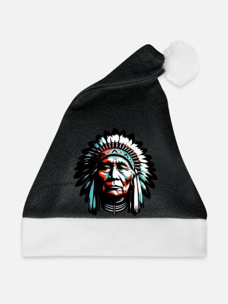 Amerikanisch, Indianer, Amerikaner - Weihnachtsmütze - Schwarz/Weiß