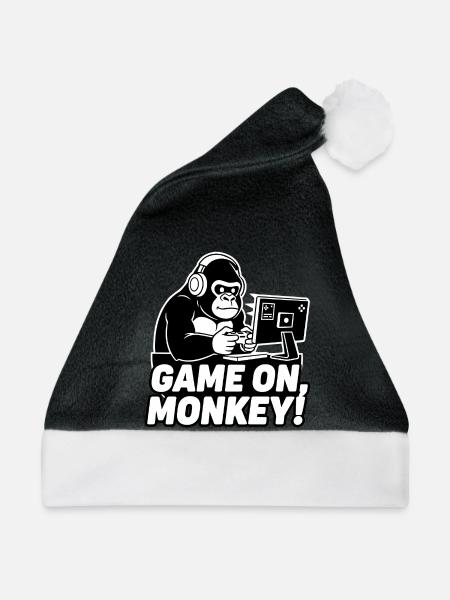 Gameraffe im Spielmodus - Weihnachtsmütze - Schwarz/Weiß - Vorne
