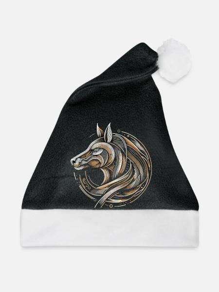Kreisförmiger Pferdekopf Illustration - Weihnachtsmütze - Schwarz/Weiß