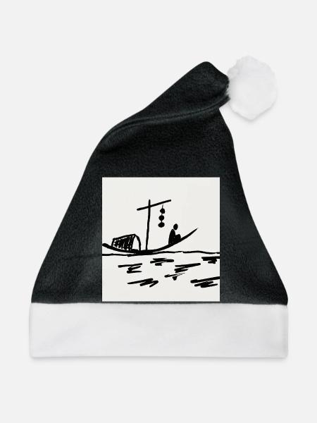 Nachtboot am Fluss - Weihnachtsmütze - Schwarz/Weiß