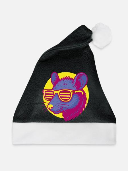 Ratte mit Sonnenbrille - Weihnachtsmütze - Schwarz/Weiß